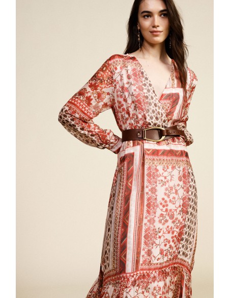 Vestido longo com estampa patchwork e decote em V Dixie