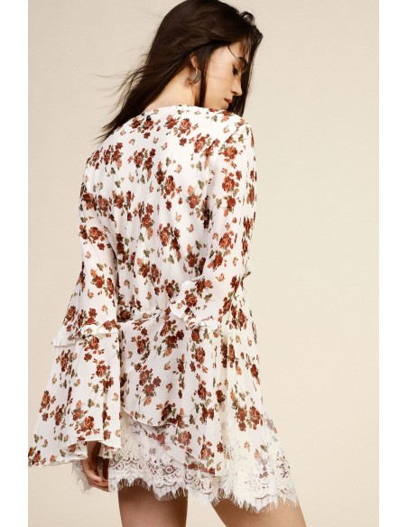 Vestido Curto Floral Com Mangas Acampanadas Dixie