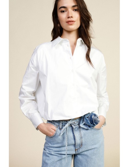 Camisa cropped com mangas compridas e gola clássica Dixie