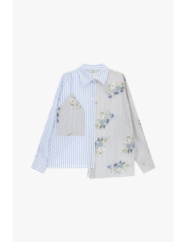 Camisa às riscas com bolso e estampa floral Dixie