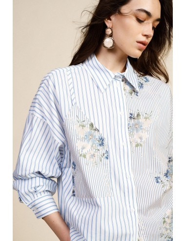 Camisa Às Riscas Com Bolso E Estampa Floral Dixie
