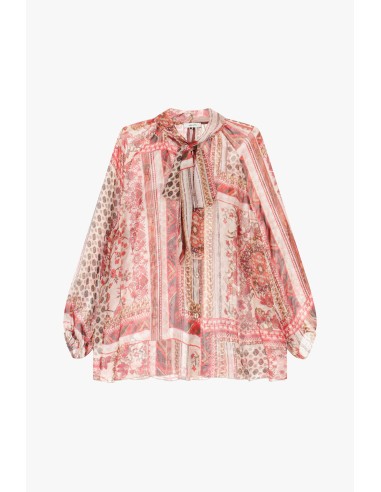 Blusa Ampla Estampada com Laço no Pescoço Dixie