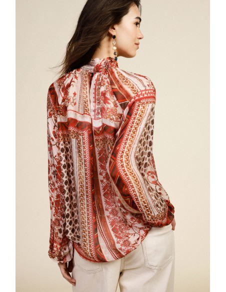Blusa ampla estampada com laço no pescoço Dixie