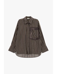 Camisa às riscas com bolso em renda e corte amplo Dixie 2