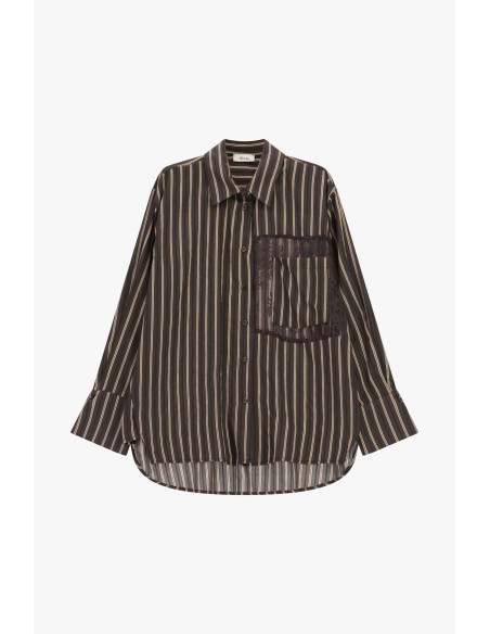 Camisa Às Riscas Com Bolso Em Renda E Corte Amplo Dixie