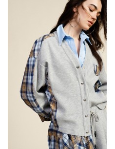 Felpa Senza Cappuccio Con Inserti A Quadri E Bottoni Dixie - Vestit...