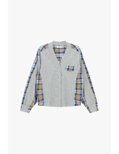 Sweatshirt sem capuz com aplicações em xadrez e botões Dixie