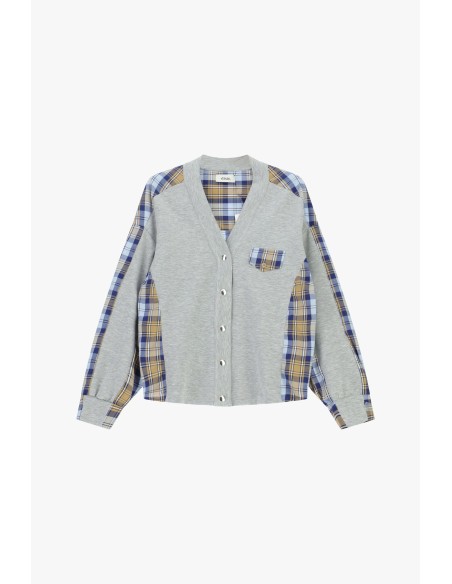 Sweatshirt sem capuz com aplicações em xadrez e botões Dixie