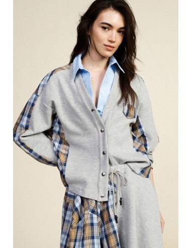 Felpa Senza Cappuccio Con Inserti A Quadri E Bottoni Dixie - Vestit...