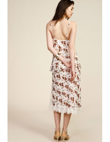 Saia midi floral com acabamento em renda Dixie