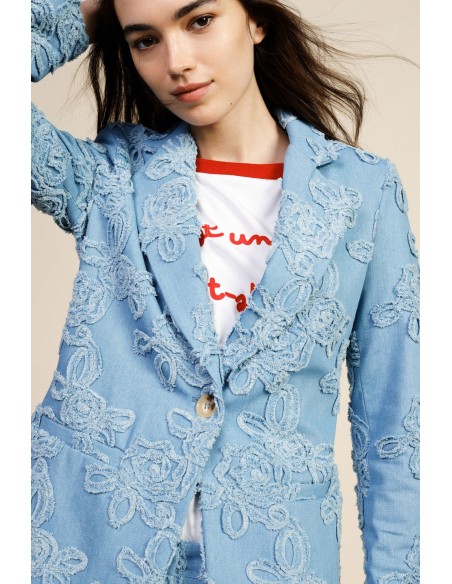 Jaqueta de ganga com bordados florais e bolsos frontais Dixie