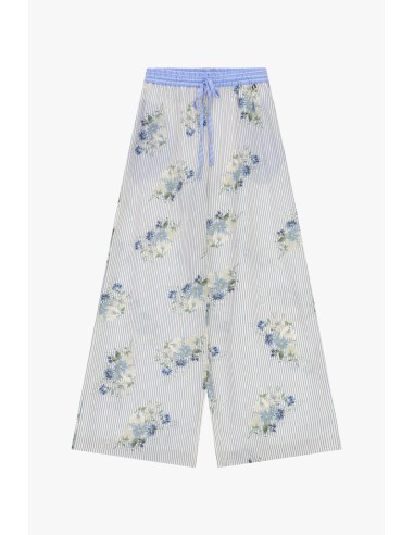 Calças Palazzo às Riscas com Motivo Floral Dixie