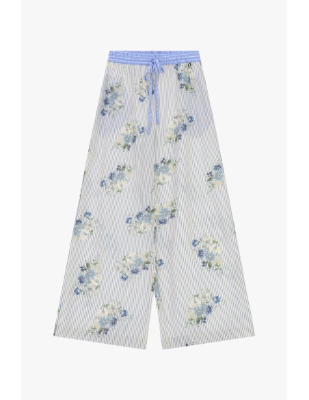 Calças Palazzo às Riscas com Motivo Floral Dixie