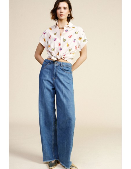 Jeans de Perna Larga com Franjas Dixie