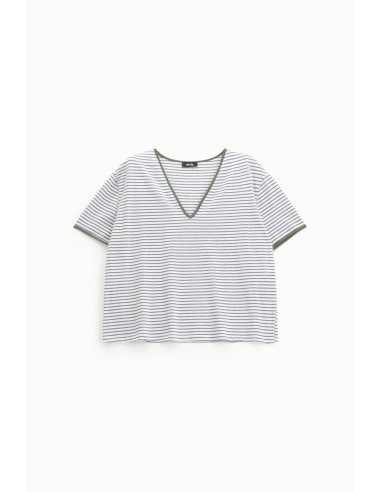 T-shirt às riscas com decote em V Dixie
