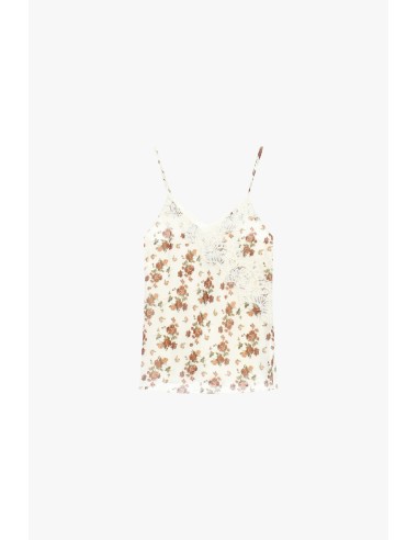 Top com alças finas e detalhes em renda floral Dixie