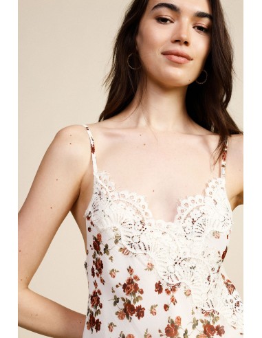 Top com alças finas e detalhes em renda floral Dixie