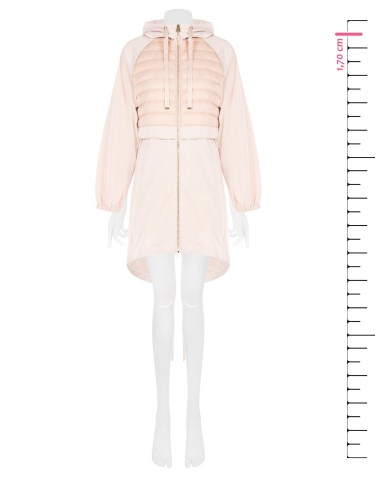 Casaco Parka Longo Em Nylon Com Capuz E Detalhes Acolchoados Rinascimento