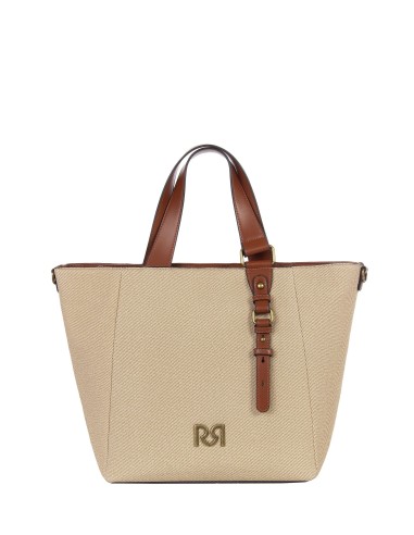 Maxi shopper em tela com acabamentos em pele sintética e alça ajustável removível Rinascimento