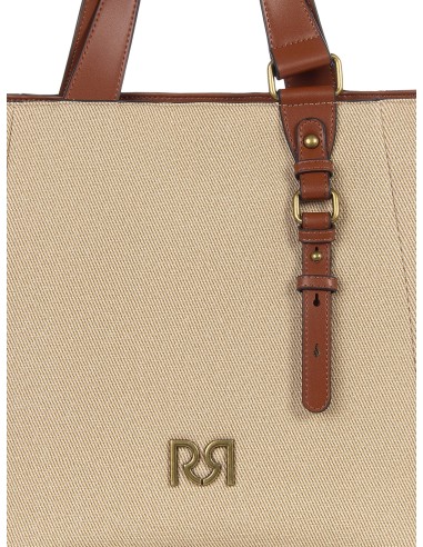 Maxi shopper em tela com acabamentos em pele sintética e alça ajustável e removível Rinascimento