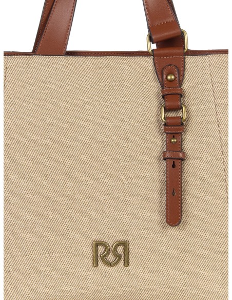 Maxi shopper em tela com acabamentos em pele sintética e alça ajustável e removível Rinascimento