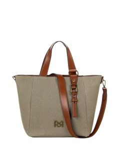 Maxi shopper em lona com acabamentos em pele sintética e alça ajustável e removível Rinascimento 2