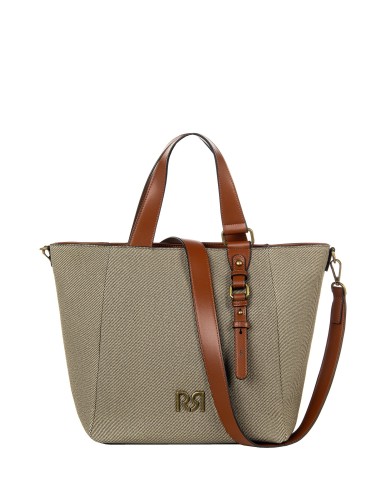 Maxi Shopper em tela com acabamentos em pele sintética e alça de ombro regulável e removível Rinascimento