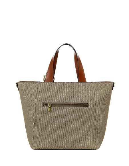 Maxi Shopper em Tela com Acabamentos em Pele Sintética e Alça Ajustável Removível Rinascimento