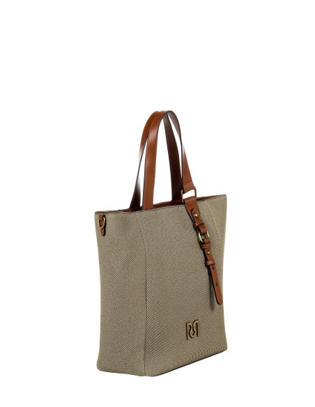 Maxi Shopper em tela com acabamentos em pele sintética e alça regulável removível Rinascimento