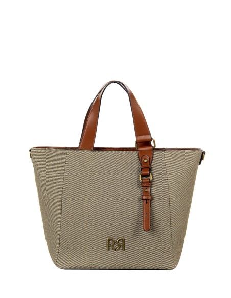 Maxi Shopper em Tela com Acabamentos em Pele Sintética e Alça Regulável Removível Rinascimento