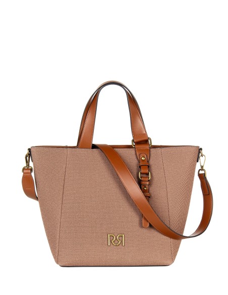 Maxi shopper em lona com acabamentos em pele sintética e alça ajustável e removível Rinascimento