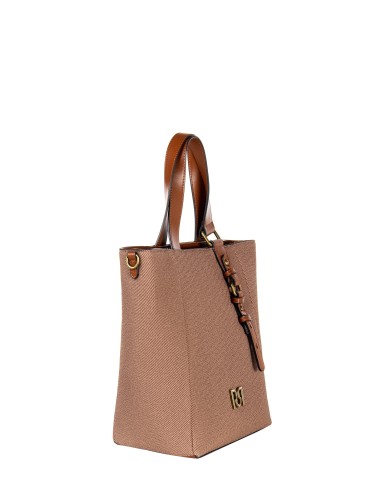 Maxi shopper em tela com acabamentos em pele sintética e alça regulável removível Rinascimento