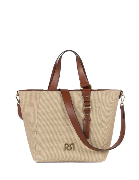 Maxi shopper em lona com acabamentos em pele sintética e alça ajustável e removível Rinascimento