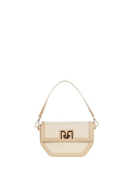 Bolsa de ombro em lona com acabamentos em pele sintética e alça regulável removível Rinascimento