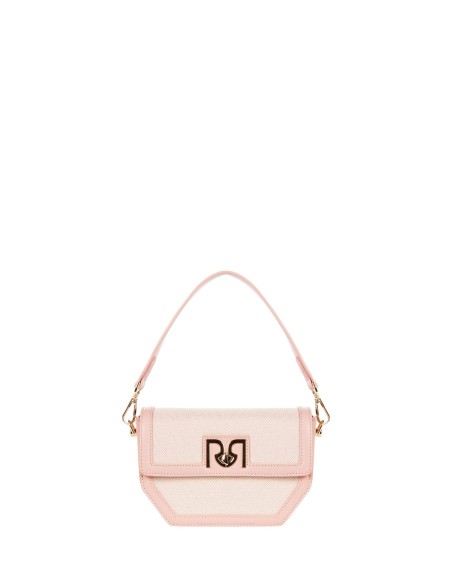 Bolsa a Ombro em Lona com Acabamentos em Pele Sintética e Alça Regulável e Removível Rinascimento