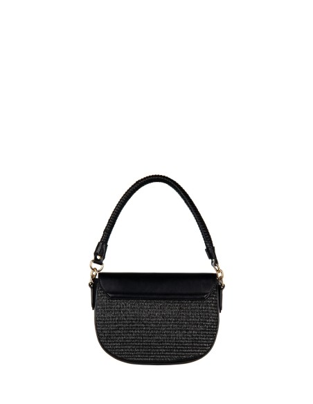 Bolsa de ombro em pele sintética com entrelaçado efeito palha e alça regulável removível Rinascimento