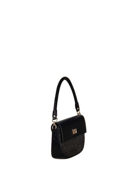 Mala de ombro em pele sintética com trançado efeito palha e alça ajustável e removível Rinascimento