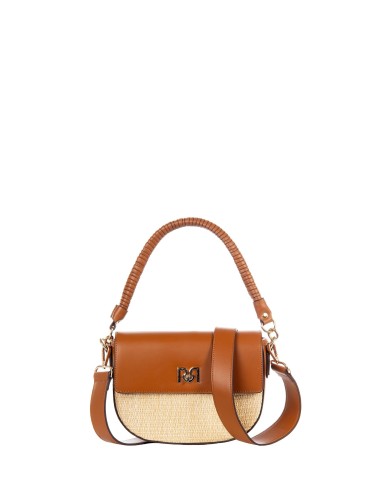 Bolsa de ombro em pele sintética com entrelaçado efeito palha e alça regulável e removível Rinascimento