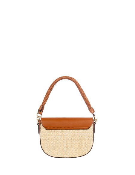 Mala de ombro em pele sintética com trançado com efeito palha e alça regulável e removível Rinascimento