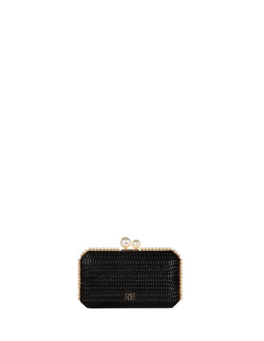 Clutch rígida entrelaçada com efeito palha, com acabamento em pérolas e alça de corrente removível Rinascimento