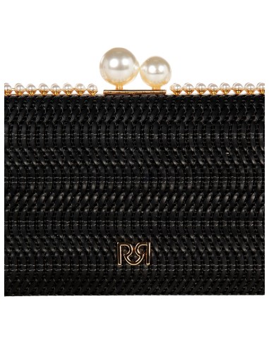 Pochette Rígida Trançada Efeito Palha Com Acabamento Em Pérolas E Alça de Corrente Removível Rinascimento