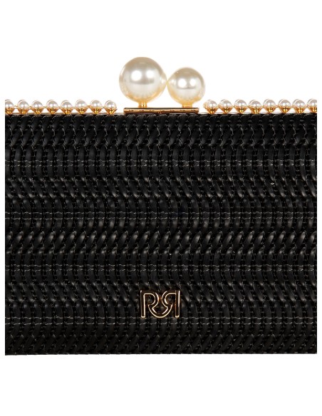 Pochette Rígida Trançada Efeito Palha Com Acabamento Em Pérolas E Alça de Corrente Removível Rinascimento