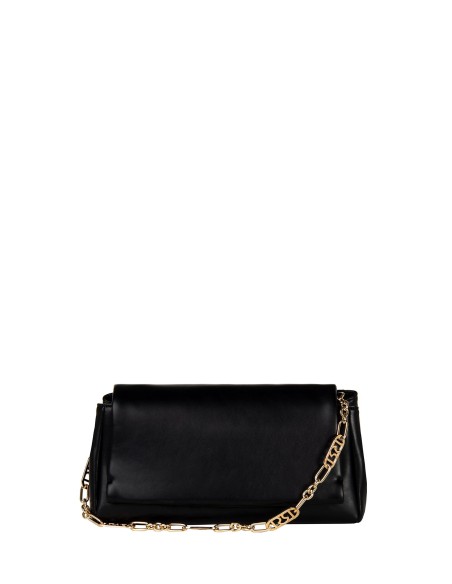 Mala de ombro em pele sintética com pega em corrente, logótipo e alça ajustável e removível Rinascimento