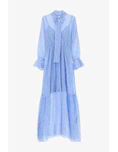 Vestido longo estampado de micro-poás com laço no colarinho Dixie