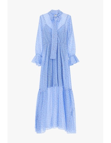 Vestido longo estampado de micro-poás com laço no colarinho Dixie