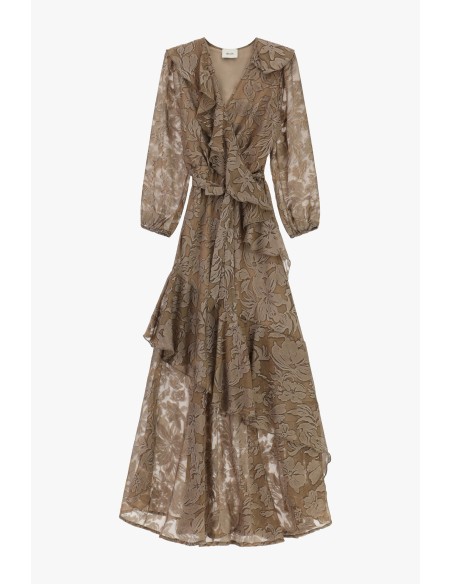 Vestido Longo com Folhos e Estampa Floral Dixie