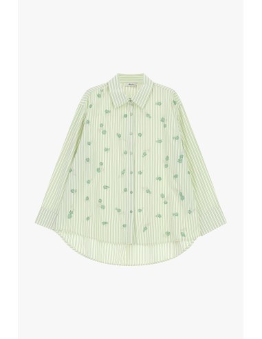 Camisa Oversize às Riscas com Bordados Florais Dixie