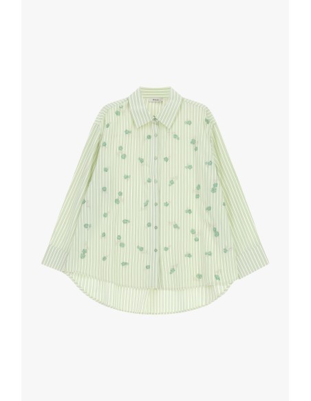 Camisa Oversize às Riscas com Bordados Florais Dixie