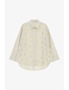 Camisa Oversize às Riscas com Bordados Florais Dixie