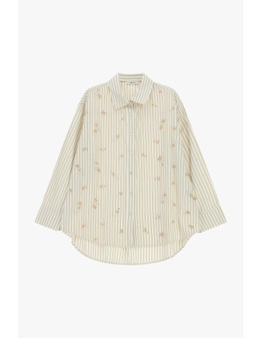 Camisa Oversize às Riscas com Bordados Florais Dixie